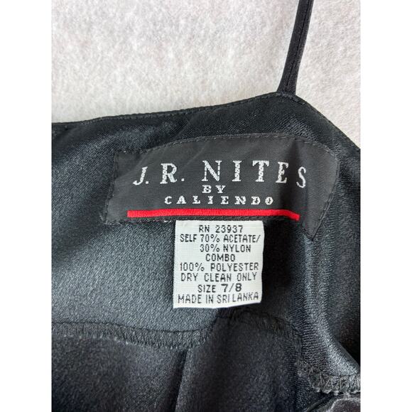 JR Nites Caliendo Black Satin Trim Y2K Spaghetti Strap Dress 33" Bust No Stretch - Picture 5 of 7